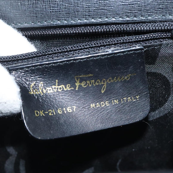 Salvatore Ferragamo Gancini Hand Bag Leather Black Gold Auth 120976