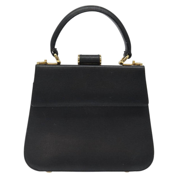 Salvatore Ferragamo Gancini Hand Bag Leather Black Gold Auth 120976