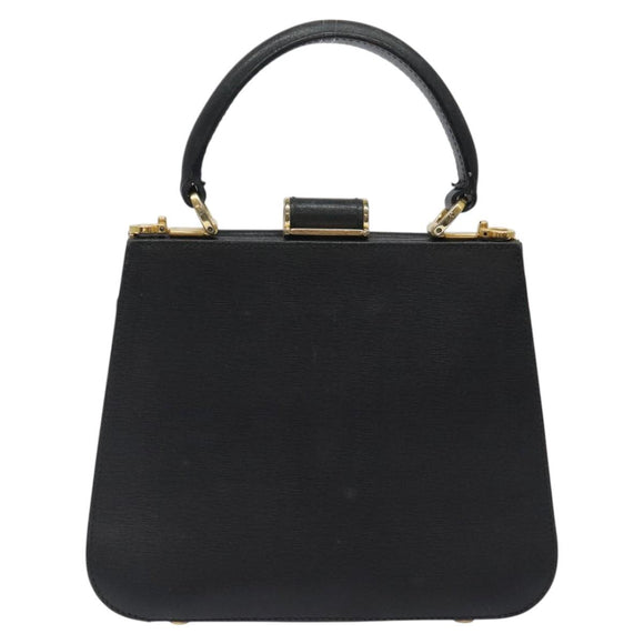 Salvatore Ferragamo Gancini Hand Bag Leather Black Gold Auth 120976