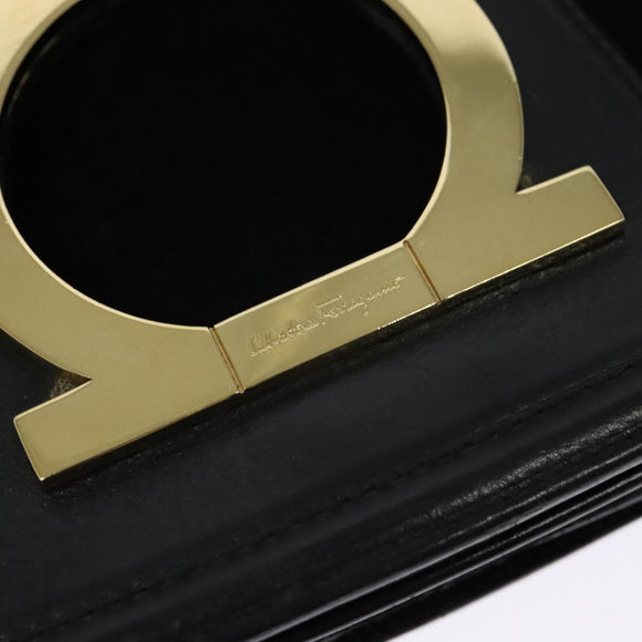 Salvatore Ferragamo Gancini Chain Shoulder Bag Suede Black Gold Auth 120977