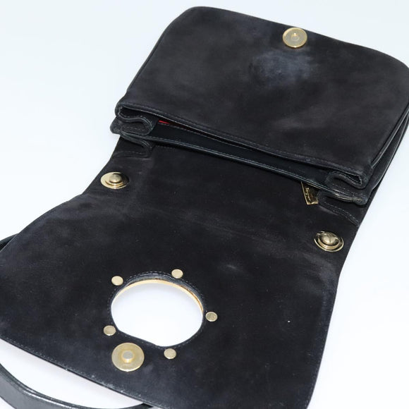 Salvatore Ferragamo Gancini Chain Shoulder Bag Suede Black Gold Auth 120977