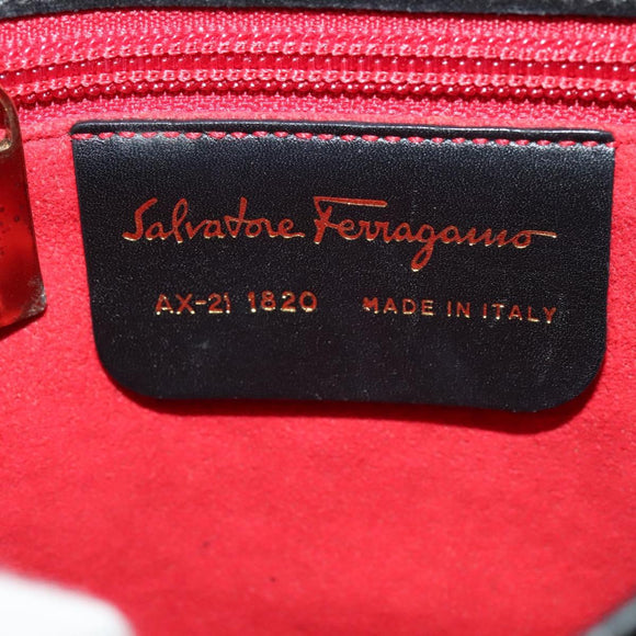 Salvatore Ferragamo Gancini Chain Shoulder Bag Suede Black Gold Auth 120977