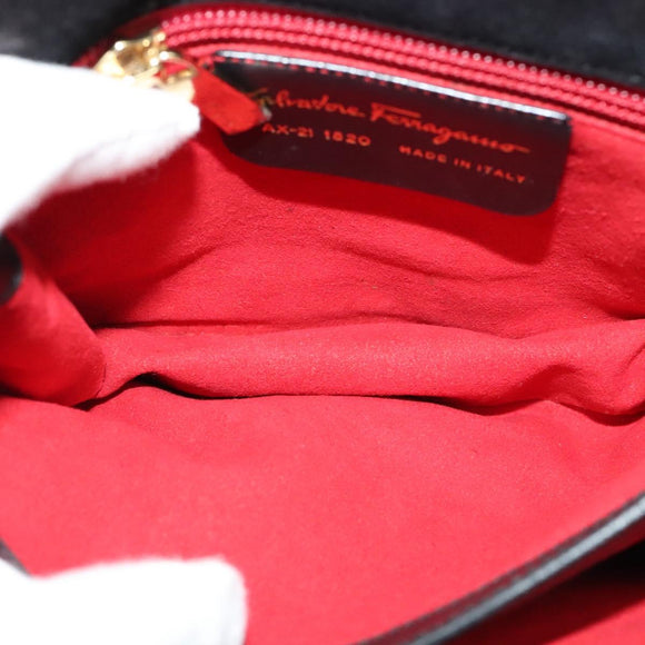 Salvatore Ferragamo Gancini Chain Shoulder Bag Suede Black Gold Auth 120977