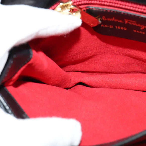 Salvatore Ferragamo Gancini Chain Shoulder Bag Suede Black Gold Auth 120977