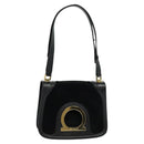 Salvatore Ferragamo Gancini Chain Shoulder Bag Suede Black Gold Auth 120977-1
