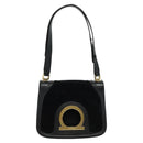 Salvatore Ferragamo Gancini Chain Shoulder Bag Suede Black Gold Auth 120977-13