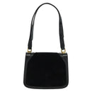 Salvatore Ferragamo Gancini Chain Shoulder Bag Suede Black Gold Auth 120977-2
