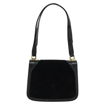 Salvatore Ferragamo Gancini Chain Shoulder Bag Suede Black Gold Auth 120977 - 0