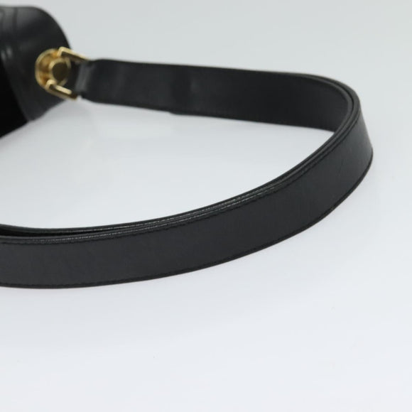 Salvatore Ferragamo Gancini Chain Shoulder Bag Suede Black Gold Auth 120977