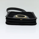 Salvatore Ferragamo Gancini Chain Shoulder Bag Suede Black Gold Auth 120977-5