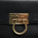 Salvatore Ferragamo Gancini Hand Bag Leather 2way Black Gold Auth 120978-10