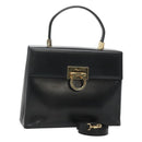 Salvatore Ferragamo Gancini Hand Bag Leather 2way Black Gold Auth 120978-1