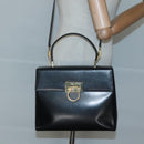 Salvatore Ferragamo Gancini Hand Bag Leather 2way Black Gold Auth 120978-22