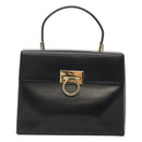 Salvatore Ferragamo Gancini Hand Bag Leather 2way Black Gold Auth 120978-13
