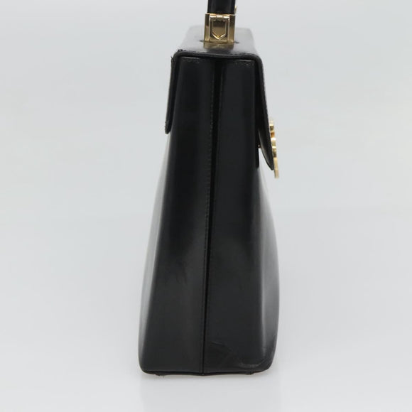 Salvatore Ferragamo Gancini Hand Bag Leather 2way Black Gold Auth 120978
