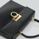 Salvatore Ferragamo Gancini Hand Bag Leather 2way Black Gold Auth 120978-6