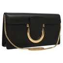Salvatore Ferragamo Gancini Chain Shoulder Bag Leather Black Gold Auth 120981-1