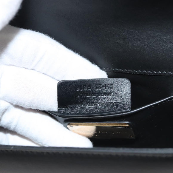 Salvatore Ferragamo Gancini Chain Shoulder Bag Leather Black Gold Auth 120981