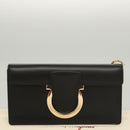 Salvatore Ferragamo Gancini Chain Shoulder Bag Leather Black Gold Auth 120981-12