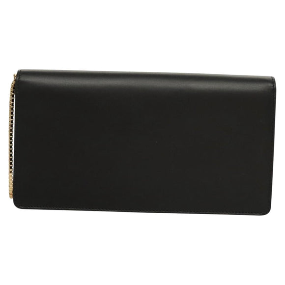 Salvatore Ferragamo Gancini Chain Shoulder Bag Leather Black Gold Auth 120981