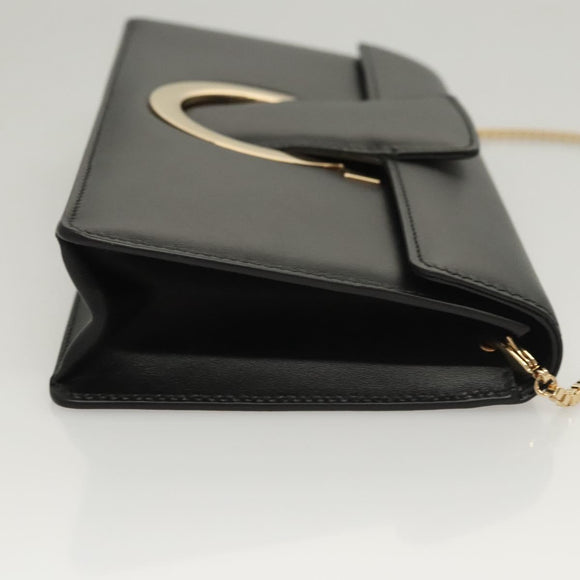 Salvatore Ferragamo Gancini Chain Shoulder Bag Leather Black Gold Auth 120981