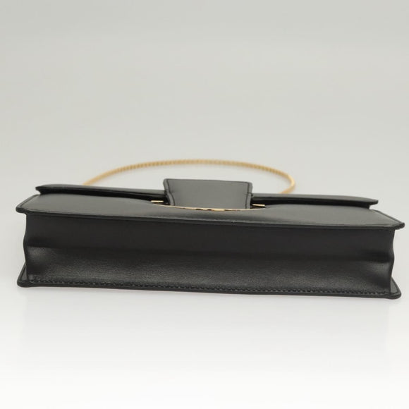 Salvatore Ferragamo Gancini Chain Shoulder Bag Leather Black Gold Auth 120981
