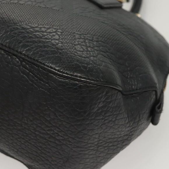 BURBERRY Hand Bag Leather Black Gold Auth 121067