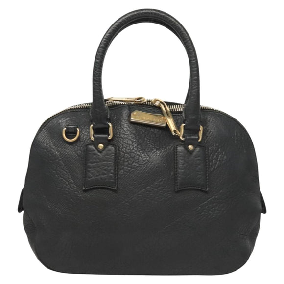 BURBERRY Hand Bag Leather Black Gold Auth 121067