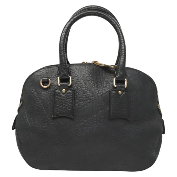 BURBERRY Hand Bag Leather Black Gold Auth 121067