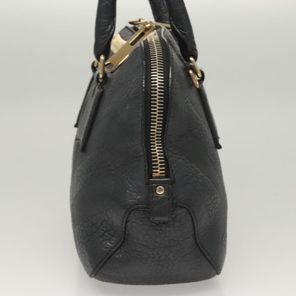 BURBERRY Hand Bag Leather Black Gold Auth 121067