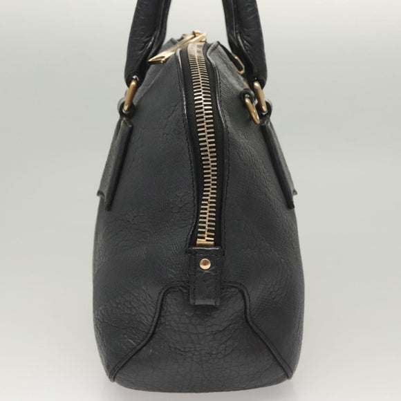 BURBERRY Hand Bag Leather Black Gold Auth 121067