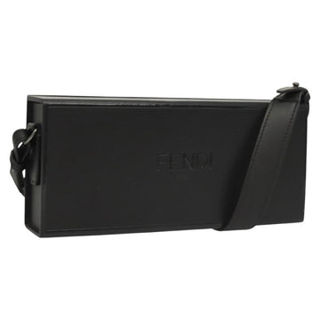 FENDI Box Shoulder Bag Leather Black Silver Auth 121070