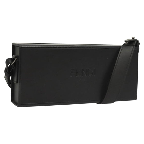 FENDI Box Shoulder Bag Leather Black Silver Auth 121070