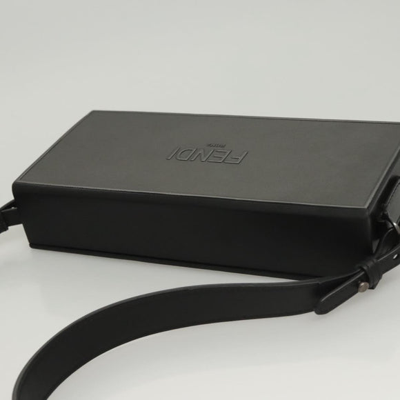 FENDI Box Shoulder Bag Leather Black Silver Auth 121070