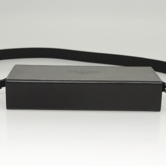 FENDI Box Shoulder Bag Leather Black Silver Auth 121070