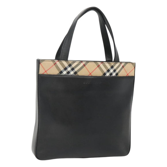 BURBERRY Hand Bag Leather Black Silver Auth 121079