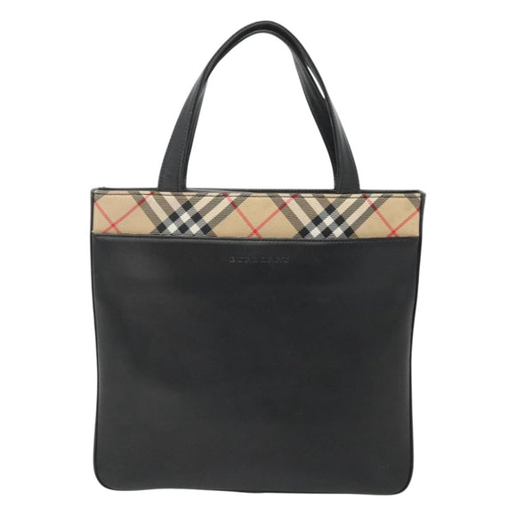 BURBERRY Hand Bag Leather Black Silver Auth 121079