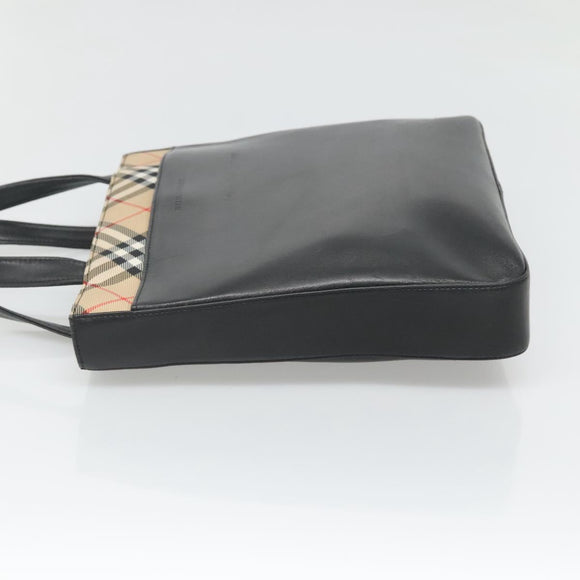 BURBERRY Hand Bag Leather Black Silver Auth 121079