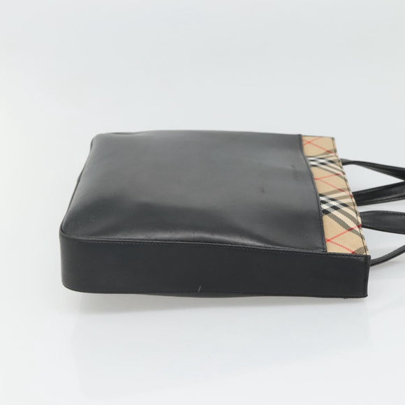 BURBERRY Hand Bag Leather Black Silver Auth 121079