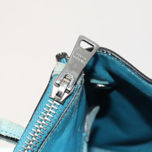 PRADA Hand Bag Suede 2way Blue Silver Auth 121083