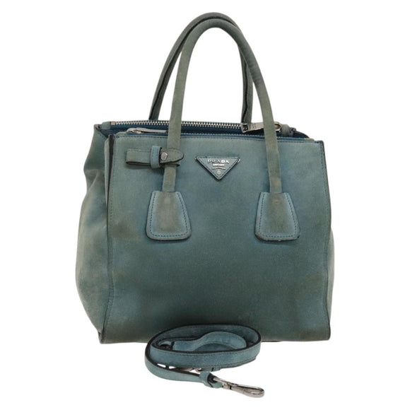 PRADA Hand Bag Suede 2way Blue Silver Auth 121083