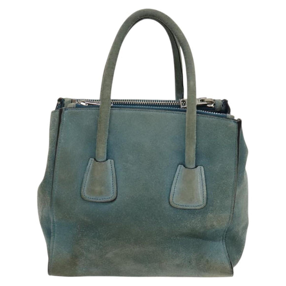 PRADA Hand Bag Suede 2way Blue Silver Auth 121083