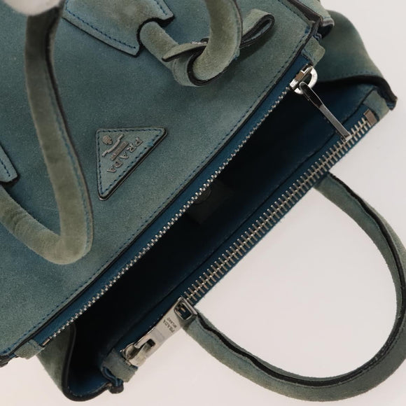 PRADA Hand Bag Suede 2way Blue Silver Auth 121083