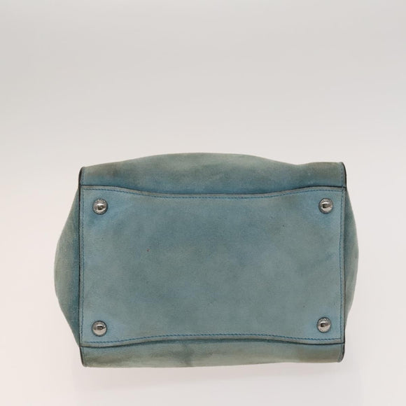PRADA Hand Bag Suede 2way Blue Silver Auth 121083
