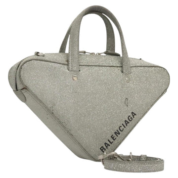 BALENCIAGA Triangle Duffle XS Hand Bag Leather 2way Silver 531048 Auth 121086
