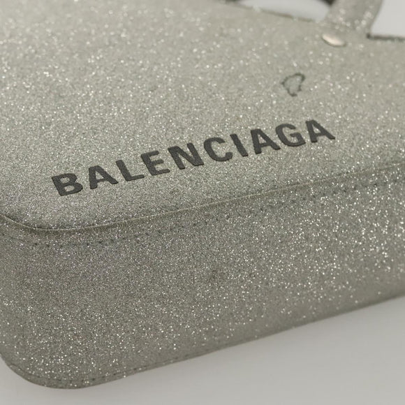 BALENCIAGA Triangle Duffle XS Hand Bag Leather 2way Silver 531048 Auth 121086