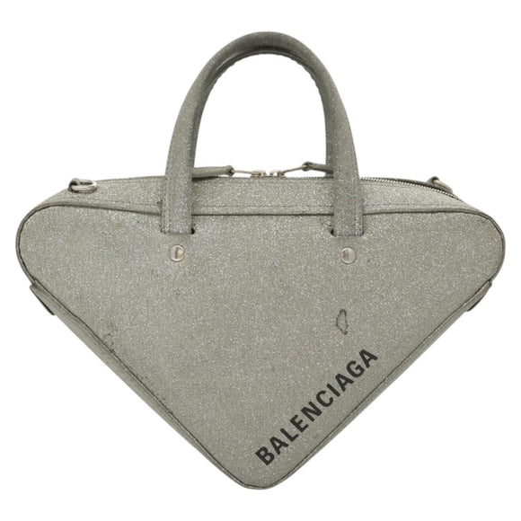 BALENCIAGA Triangle Duffle XS Hand Bag Leather 2way Silver 531048 Auth 121086