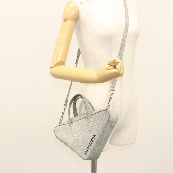 BALENCIAGA Triangle Duffle XS Hand Bag Leather 2way Silver 531048 Auth 121086