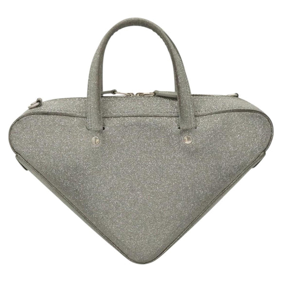 BALENCIAGA Triangle Duffle XS Hand Bag Leather 2way Silver 531048 Auth 121086