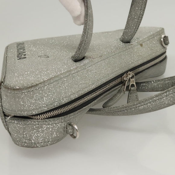 BALENCIAGA Triangle Duffle XS Hand Bag Leather 2way Silver 531048 Auth 121086